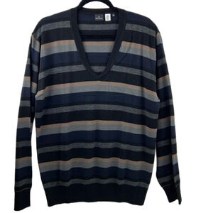 Paul Smith Men's Horizontal Striped Merino  Wool V-neck Sweater